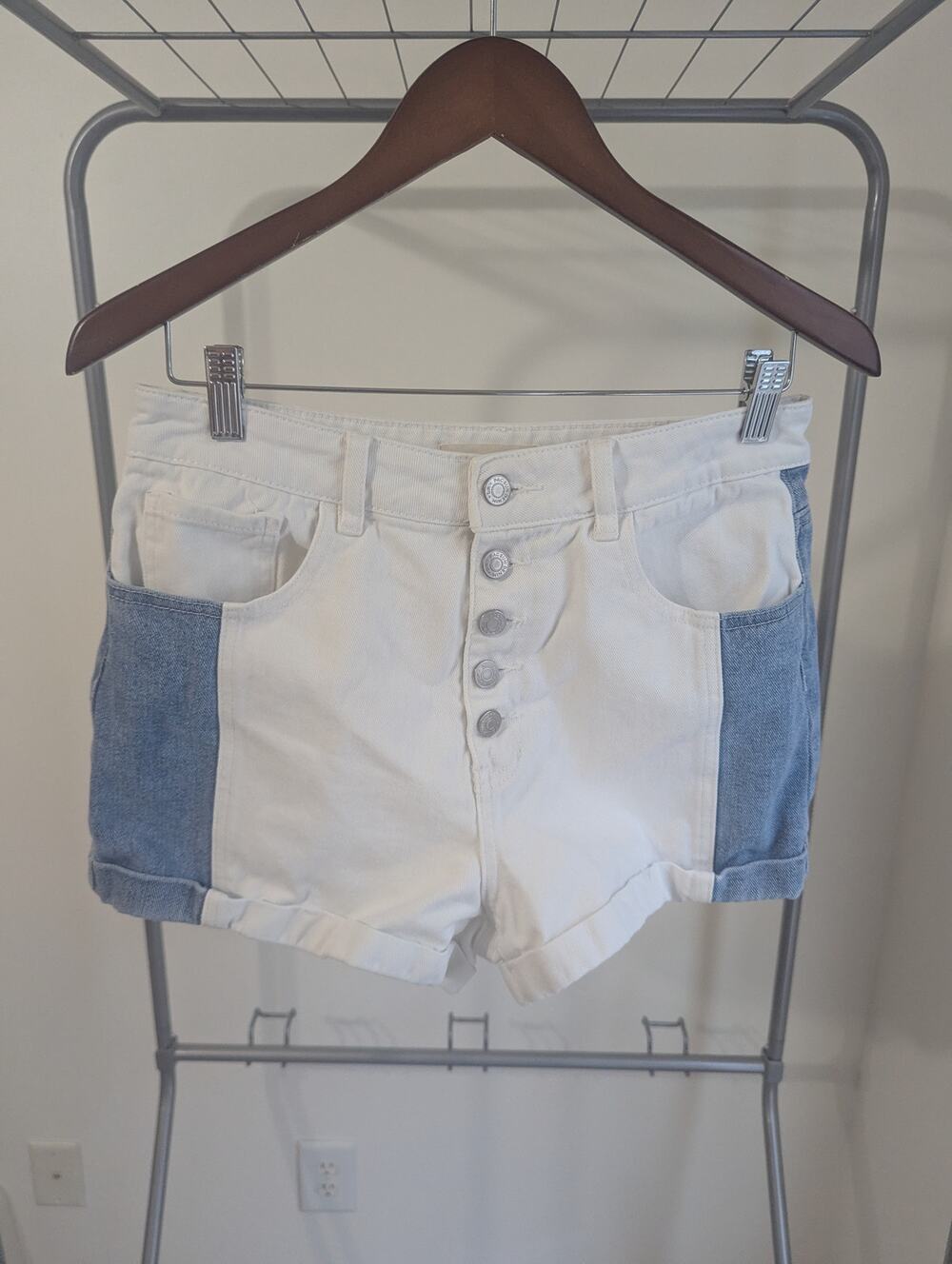 PacSun Colorblock Mom Shorts High Rise Button Fly Denim Shorts Size 29